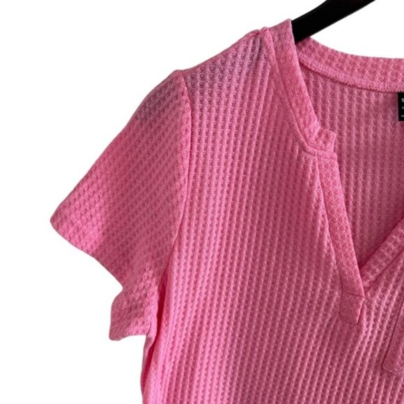 SHEIN Light Pink Ribbed V-Neck Short Sleeve T-Shirt | L - Picture 5 of 12